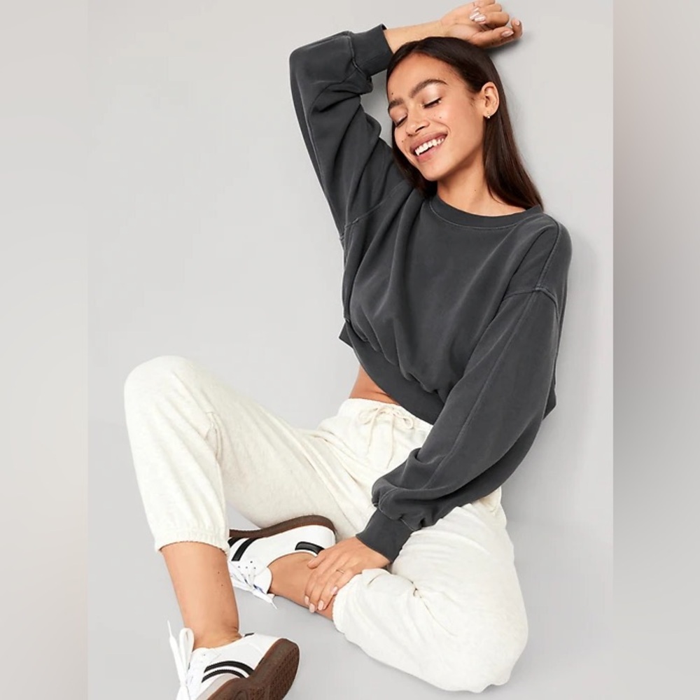 Old Navy Charcoal Gray Oversized Crop Fleece Sweatshirt Size Small
